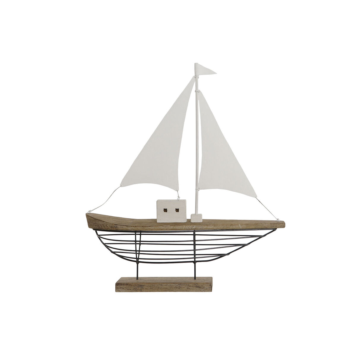 Statua Decorativa Home Esprit Bianco Naturale Barca A Vela Marinaio Finitura Invecchiata 54 X 15 X 61,5 cm