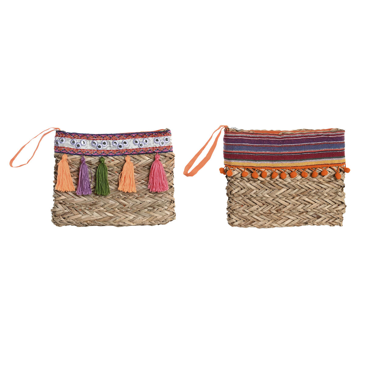 Borsa Hippie Dkd Home Decor Multicolore Vimini (26 X 4 X 20 Cm) (2 Unità)