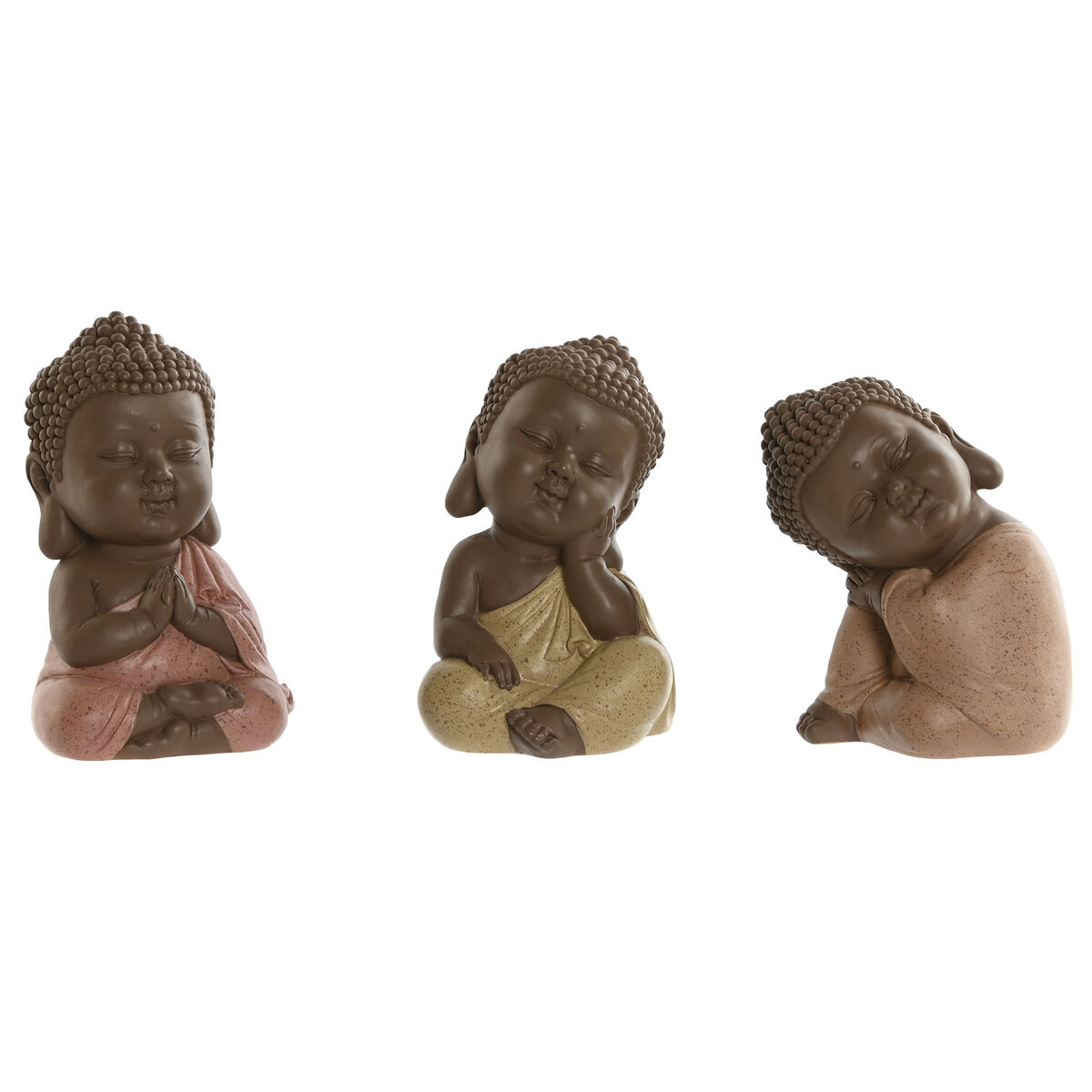 Statua Decorativa Home Esprit Arancio Corallo Lime Resina Buddha Orientale 8 X 8 X 12,5 Cm (3 Unità)
