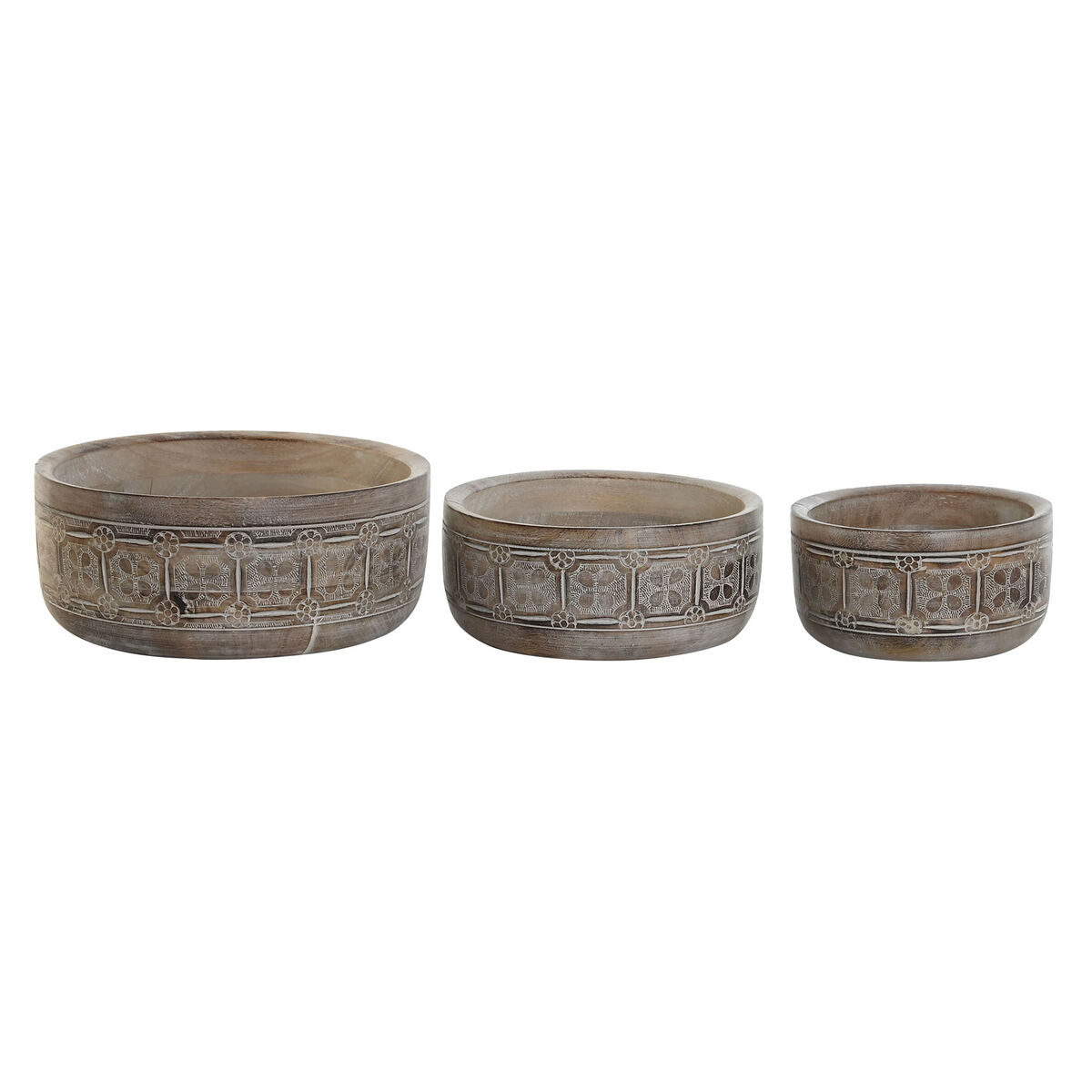 Centrotavola Dkd Home Decor Bianco Naturale Legno Di Mango 30,5 X 30,5 X 12,7 Cm (3 Pezzi)