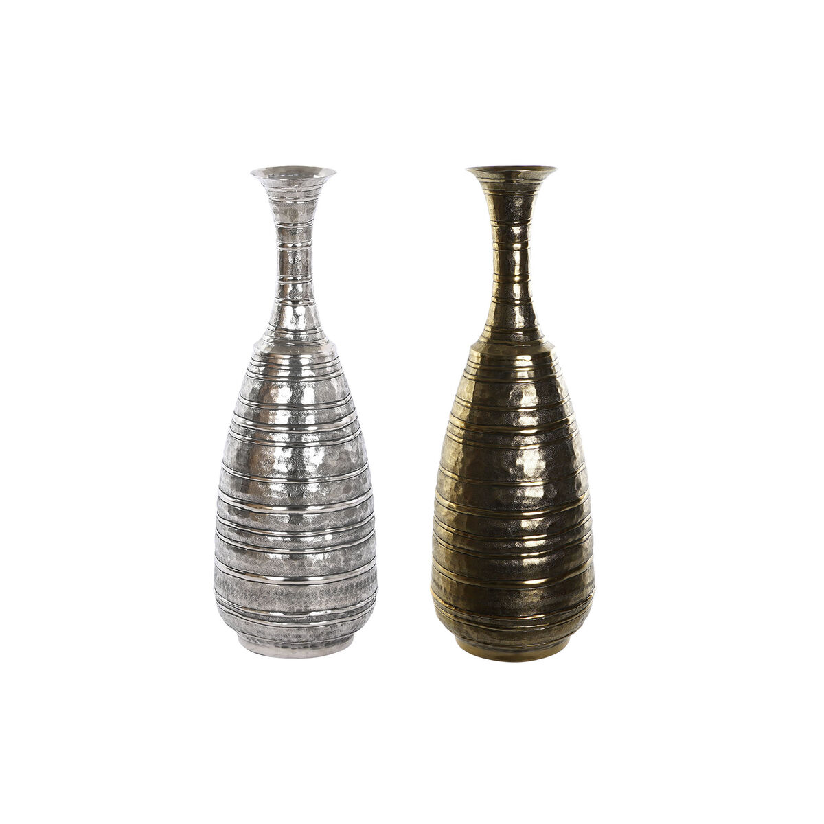 Vaso Dkd Home Decor 24 X 24 X 67 Cm Finitura Invecchiata Argentato Dorato Alluminio Moderno (2 Unità)