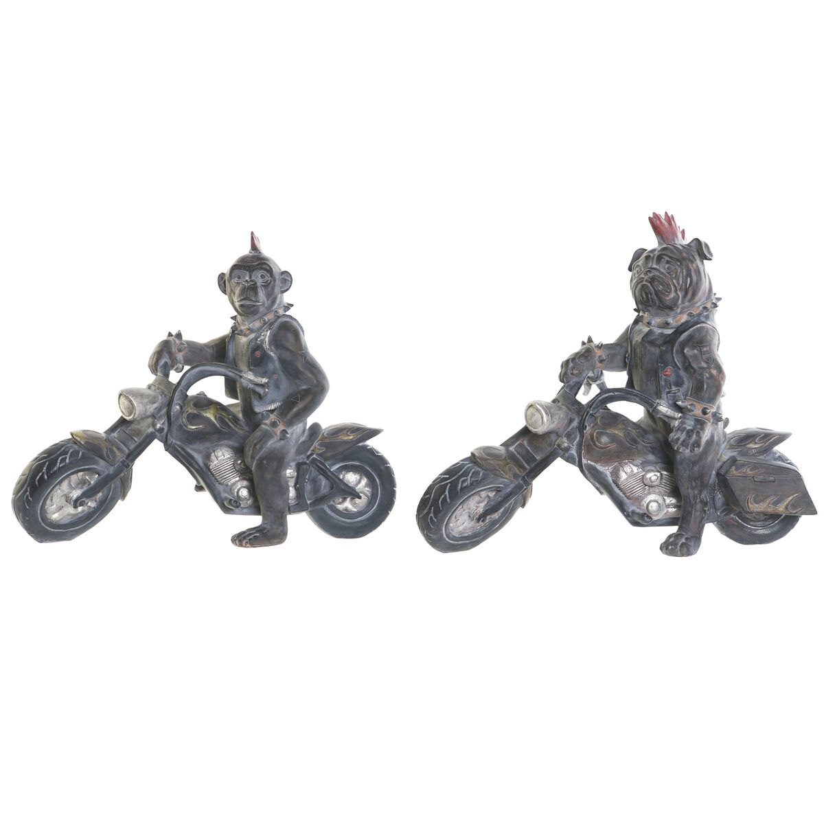 Statua Decorativa Home Esprit Grigio Scuro Motociclista 24 X 15 X 29 Cm (2 Unità)