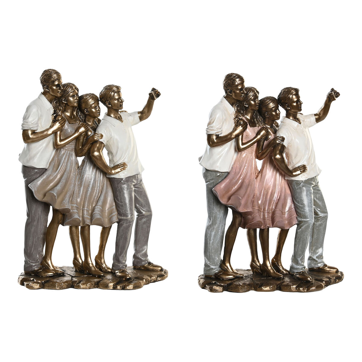 Statua Decorativa Dkd Home Decor 18 X 10 X 25 Cm Rosa Dorato Bianco Famiglia (2 Unità)