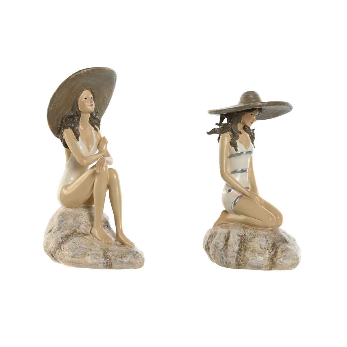 Statua Decorativa Home Esprit Bianco Beige Donna Mediterraneo 12 X 8,5 X 20 Cm (2 Unità)