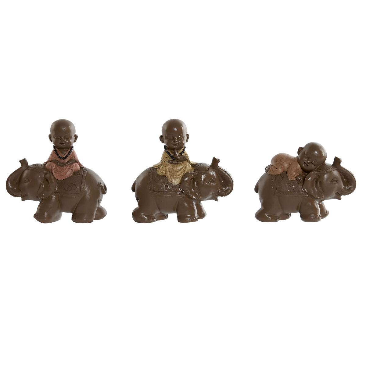 Statua Decorativa Home Esprit Marrone Arancio Corallo Lime Resina Frate Orientale 13 X 6 X 12,5 Cm (3 Unità)