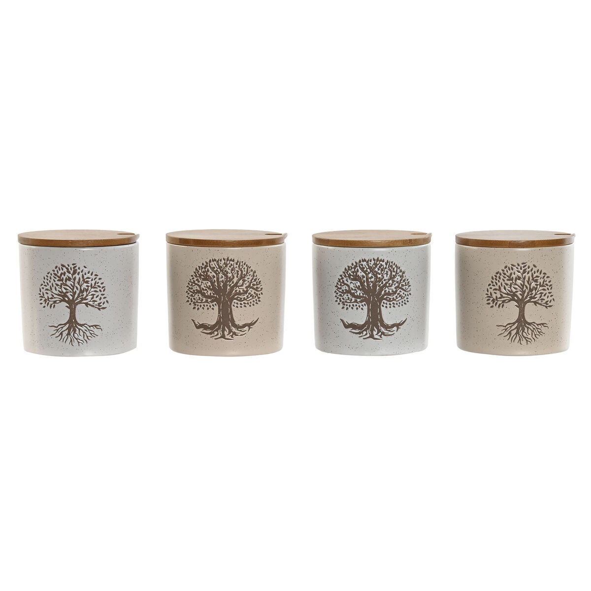 Portazucchero Home Esprit Bianco Beige Bambù Gres 9,5 X 9,5 X 9,5 Cm (4 Unità)
