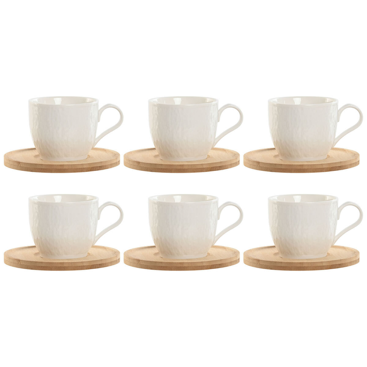 Set Di 6 Tazze Con Piatto Home Esprit Bianco Naturale Bambù Porcellana 220 ml