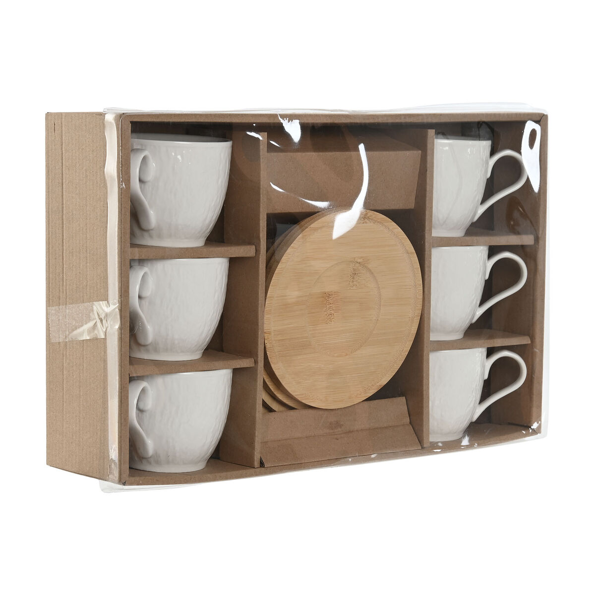 Set Di 6 Tazze Con Piatto Home Esprit Bianco Naturale Bambù Porcellana 220 ml - Image 4