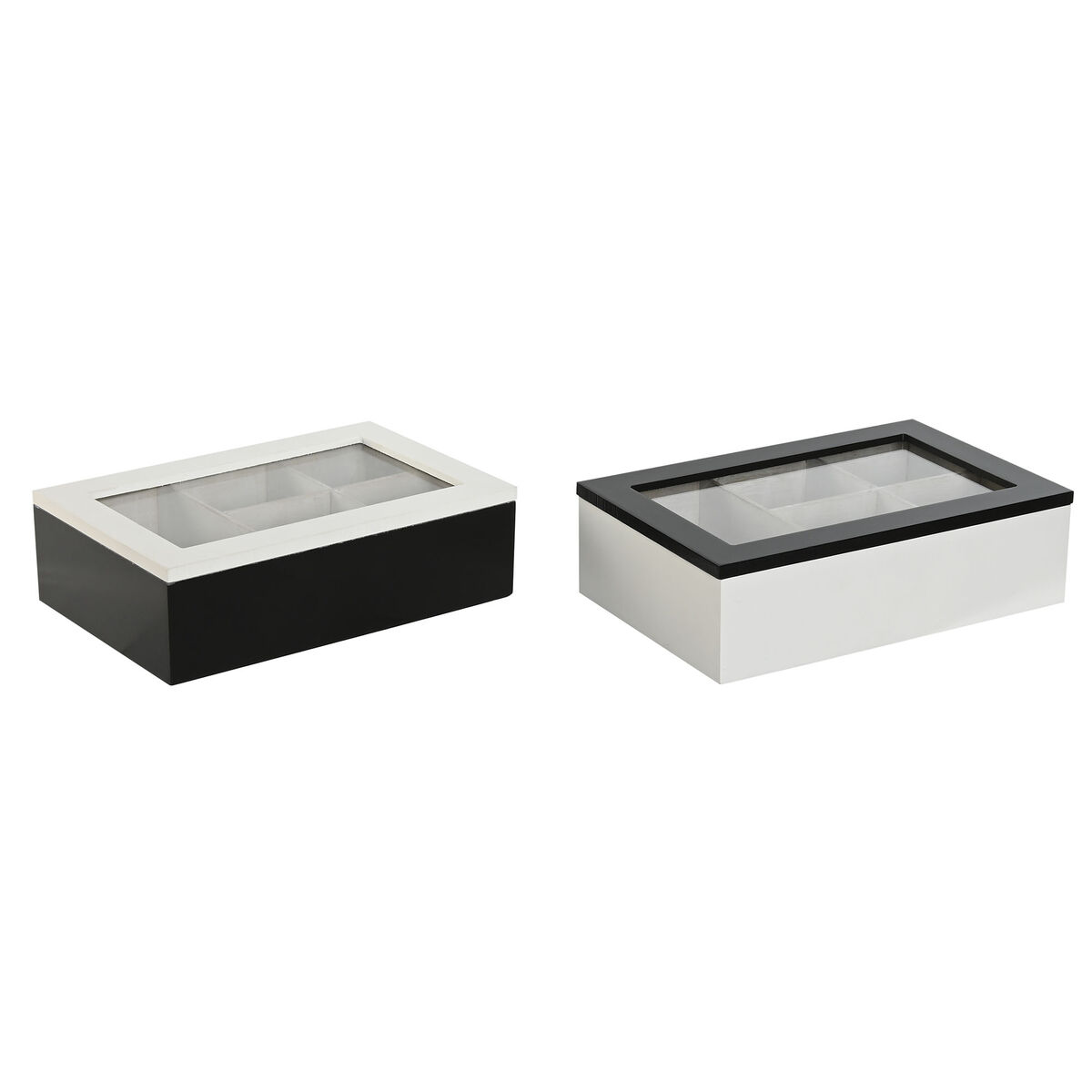 Scatola Per Infusioni Home Esprit Bianco Nero Metallo Cristallo Legno Mdf 23 X 15 X 6,5 Cm (2 Unità)