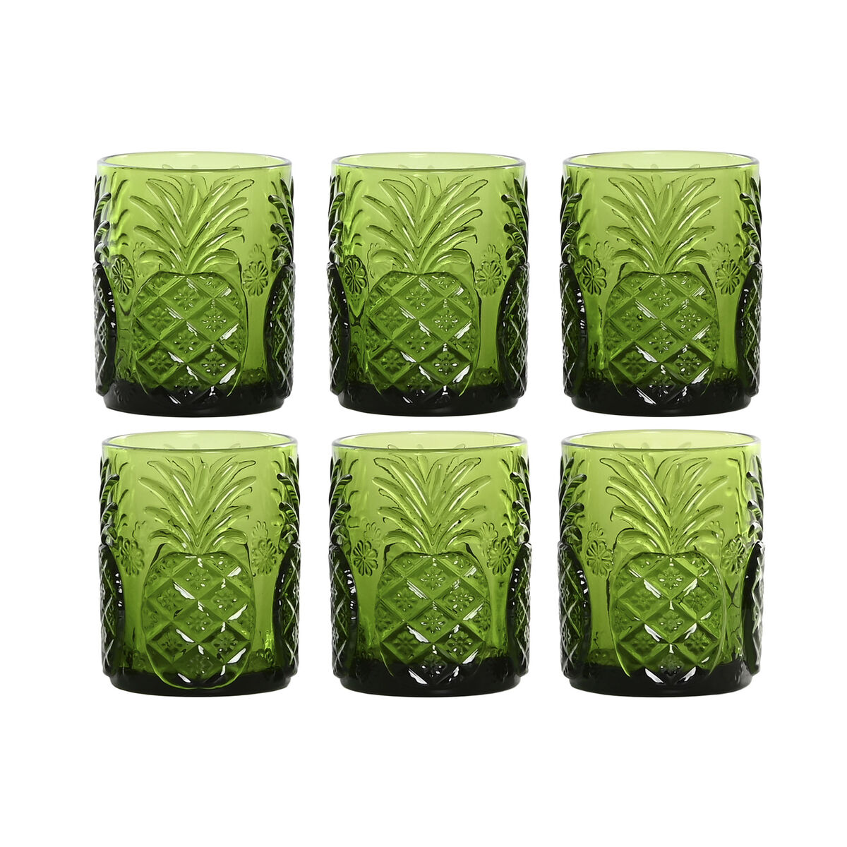 Set Di Bicchieri Home Esprit Verde Cristallo Con Rilievo 300 Ml (6 Unità)