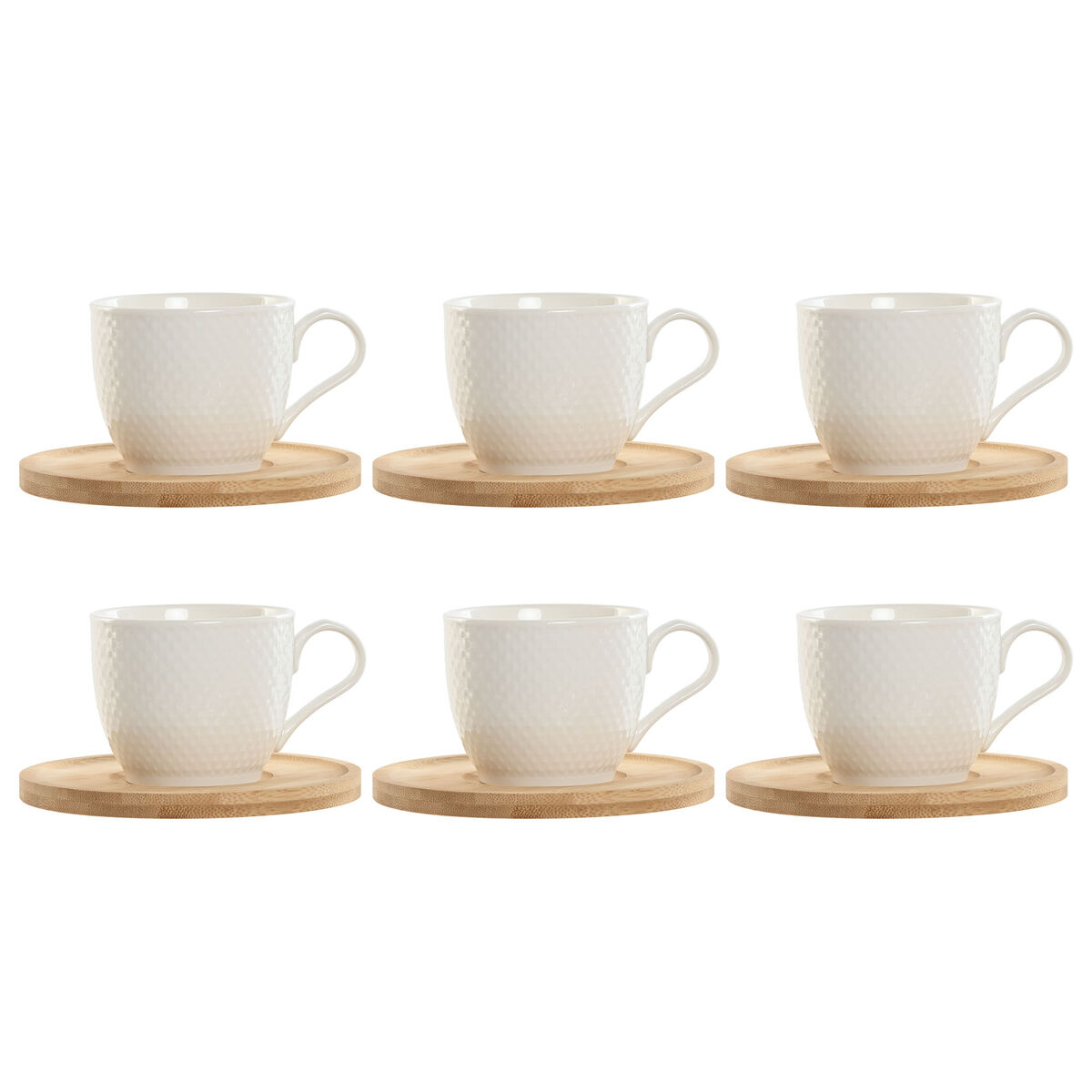 Set Di 6 Tazze Con Piatto Home Esprit Bianco Naturale Bambù Porcellana 220 ml