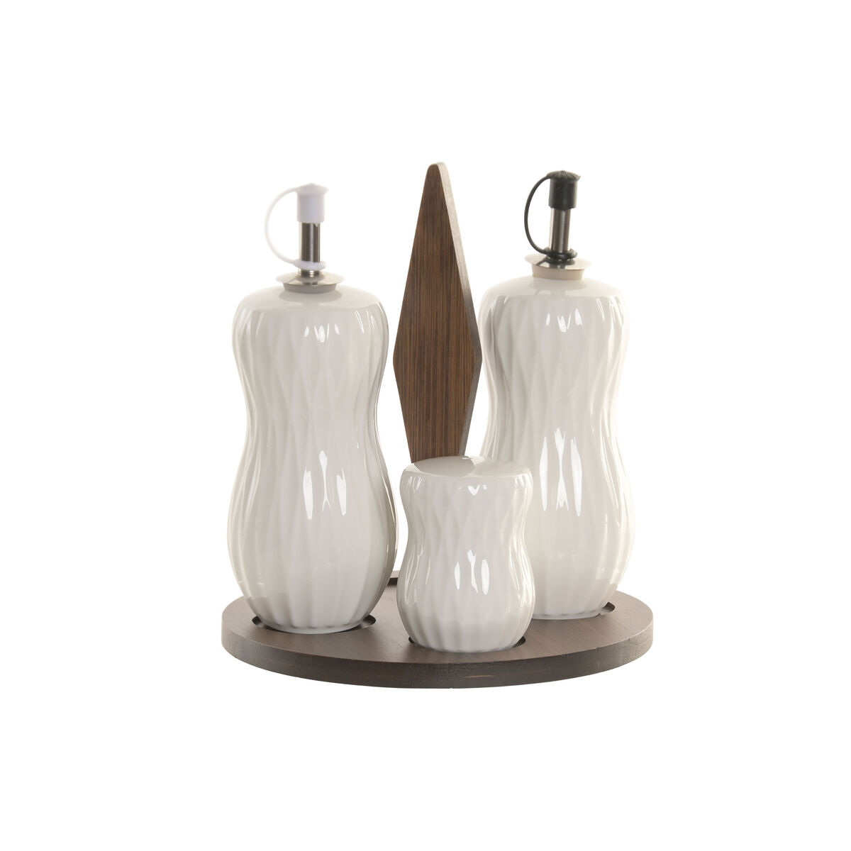 Set Olio E Aceto Home Esprit Bianco Marrone Scuro Bambù Porcellana 17 X 17 X 19 cm