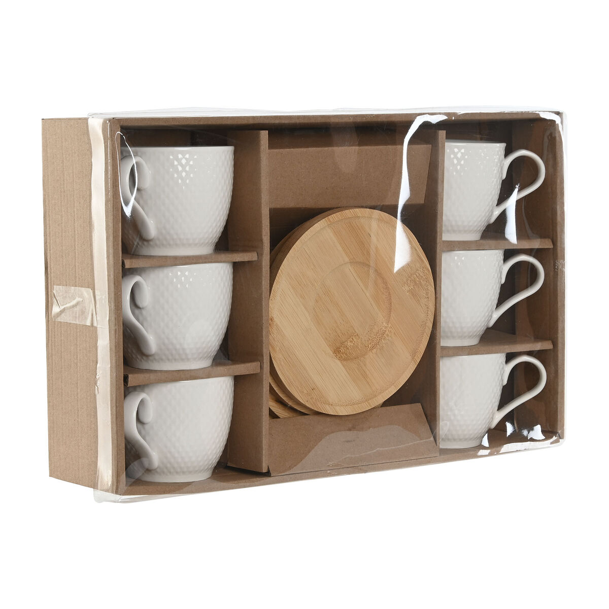 Set Di 6 Tazze Con Piatto Home Esprit Bianco Naturale Bambù Porcellana 220 ml - Image 4