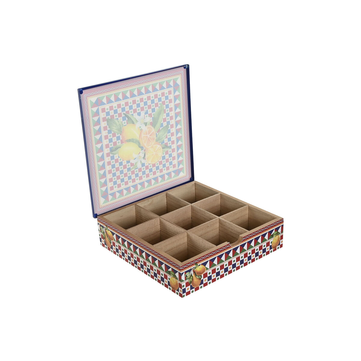Scatola Per Infusioni Home Esprit Azzurro Rosso Multicolore Metallo Cristallo Legno Mdf 24 X 24 X 6,5 Cm (2 Unità) - Image 3