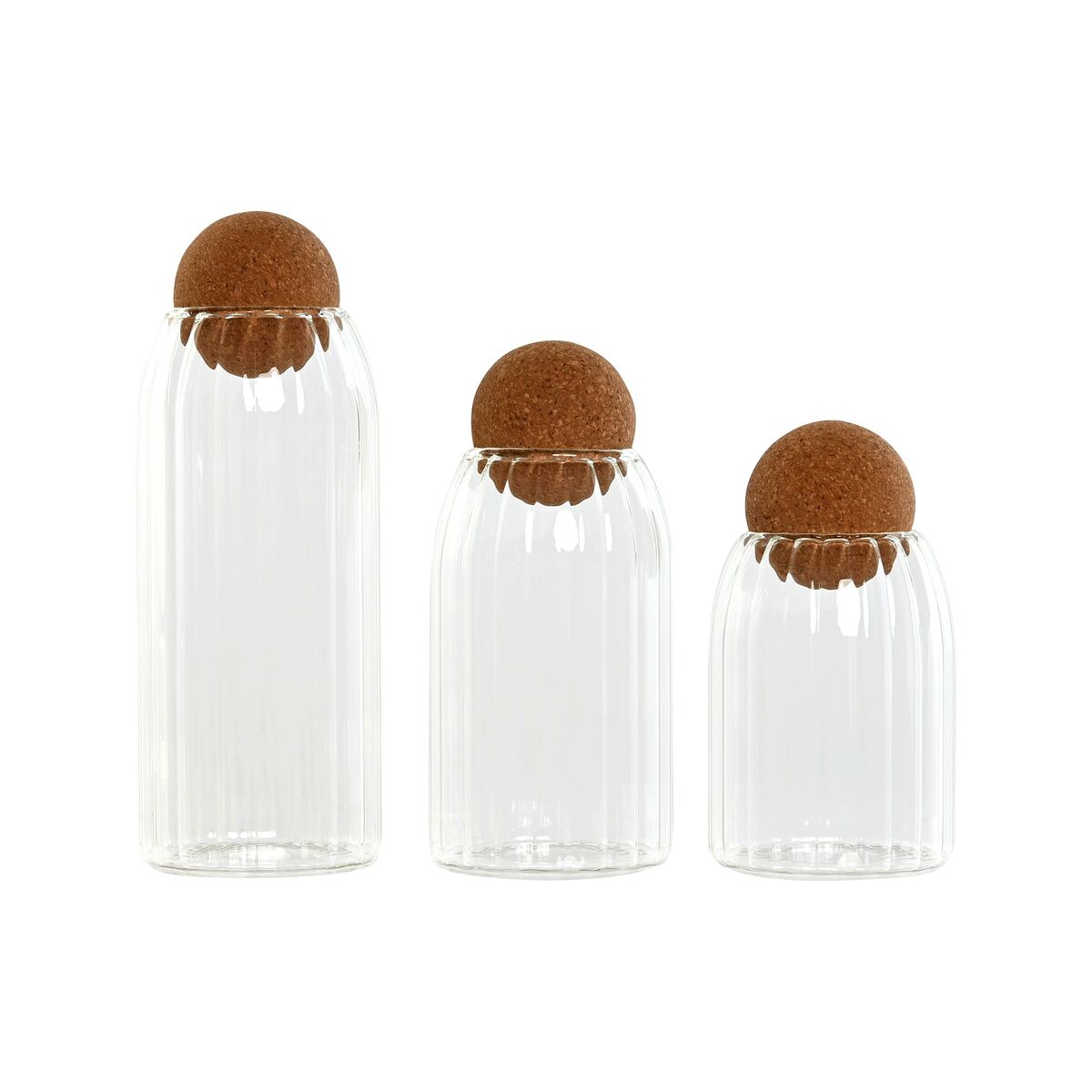 Set Di 3 Barattoli Home Esprit Trasparente Sughero Vetro Borosilicato 1 L 3 Pezzi