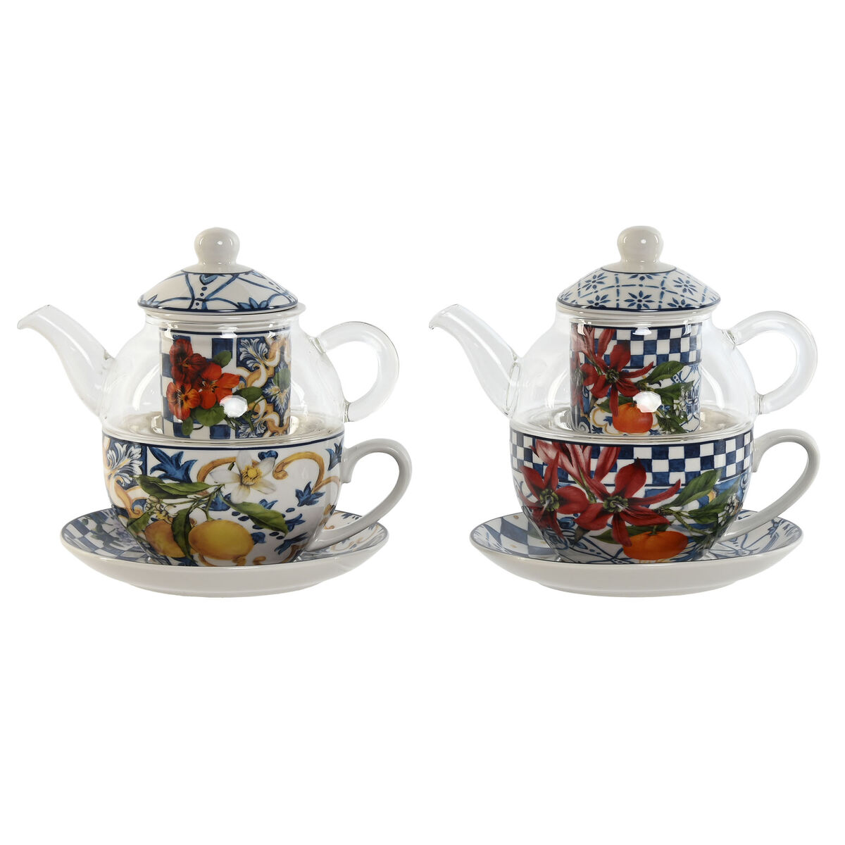 Teiera Home Esprit Azzurro Bianco Cristallo Porcellana (2 Unità)