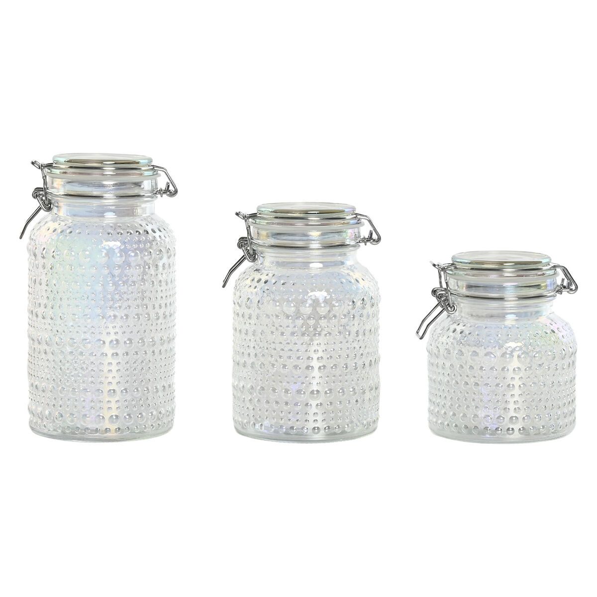 Set Di 3 Barattoli Home Esprit Trasparente Metallo Cristallo 1,2 L 3 Pezzi
