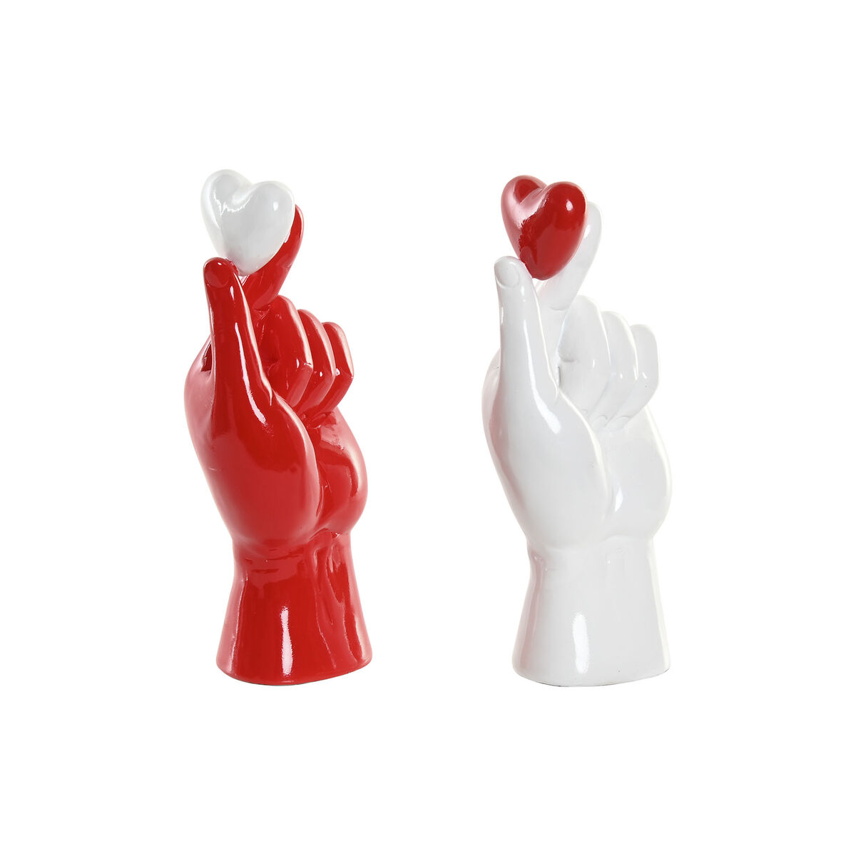 Statua Decorativa Home Esprit Bianco Rosso Mano 12 X 8,5 X 26 Cm (2 Unità)