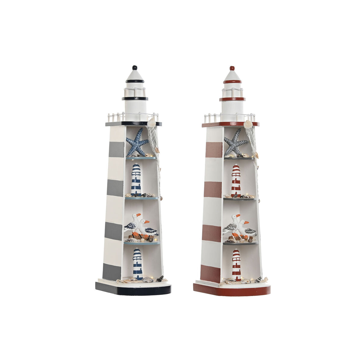 Statua Decorativa Home Esprit Azzurro Rosso Faro 14 X 16 X 52 Cm (2 Unità)