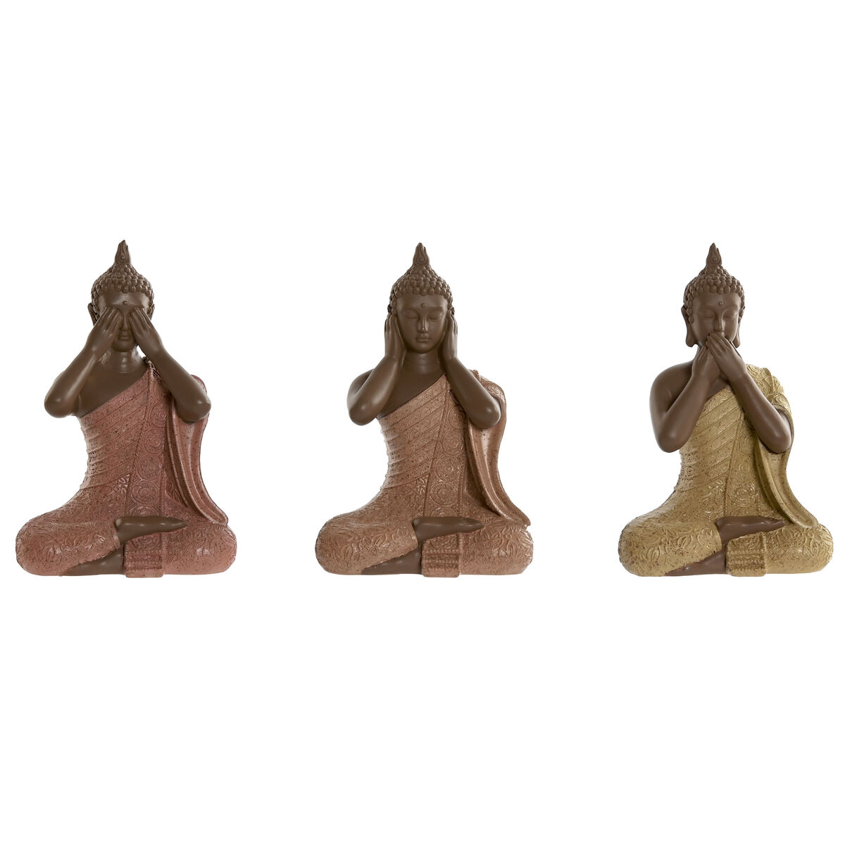 Statua Decorativa Home Esprit Arancio Corallo Lime Resina Buddha Orientale 9 X 6 X 13 Cm (3 Unità)