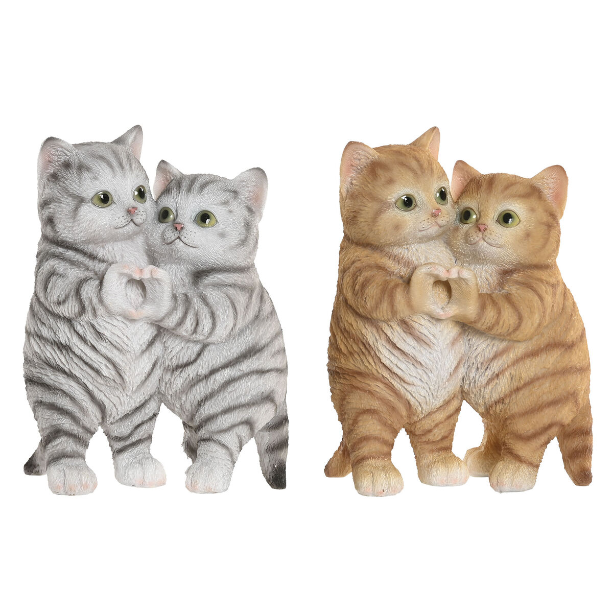 Statua Decorativa Home Esprit Marrone Grigio Gatti 13,5 X 9 X 18 Cm (2 Unità)