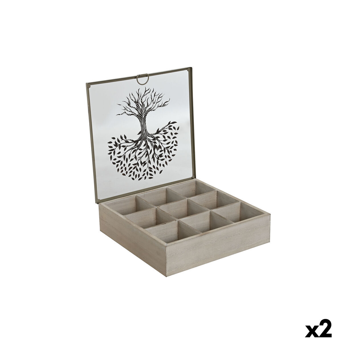 Scatola Per Infusioni Home Esprit Marrone Beige Metallo Cristallo Legno Mdf 24 X 24 X 6,5 Cm (2 Unità) - Image 3