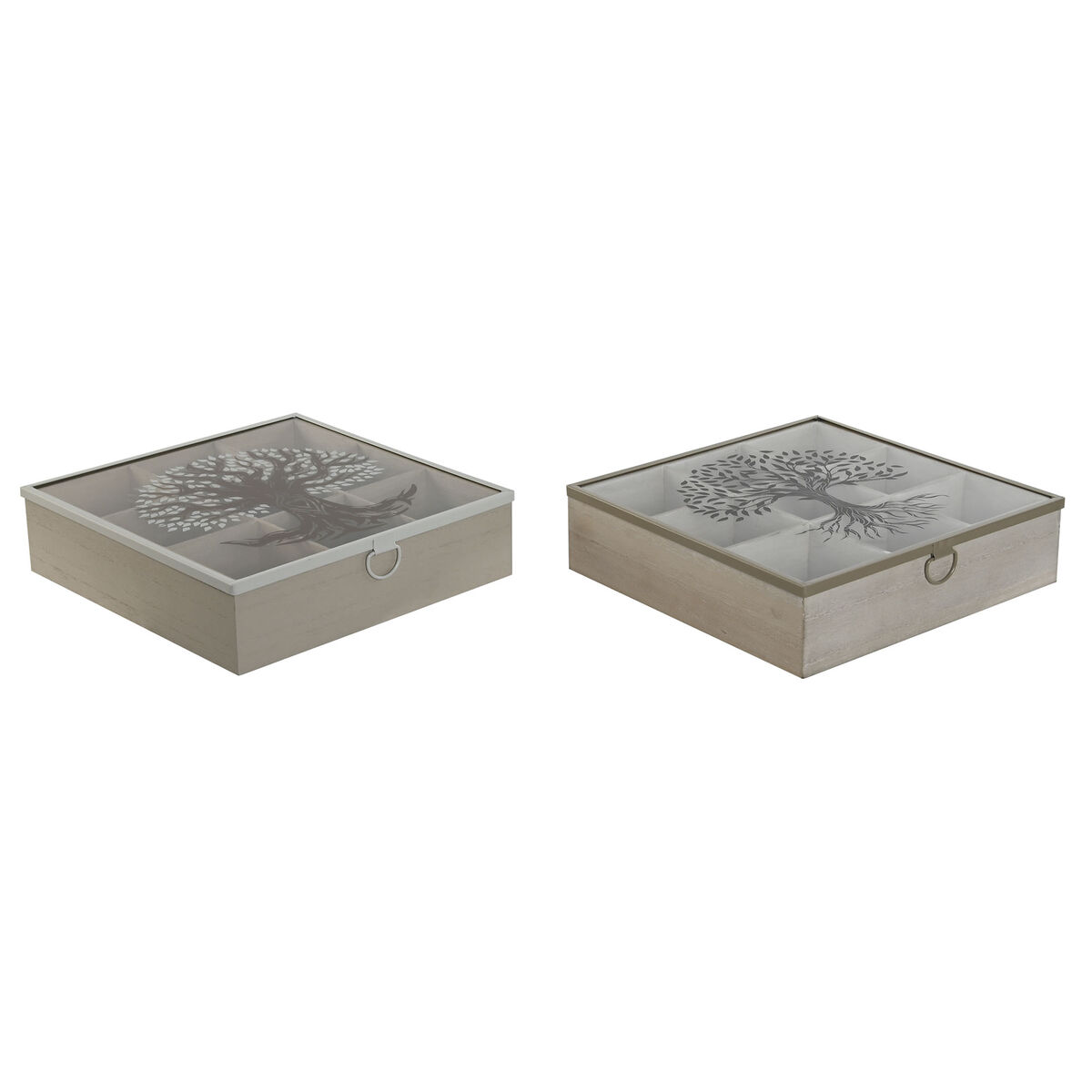 Scatola Per Infusioni Home Esprit Marrone Beige Metallo Cristallo Legno Mdf 24 X 24 X 6,5 Cm (2 Unità) - Image 6
