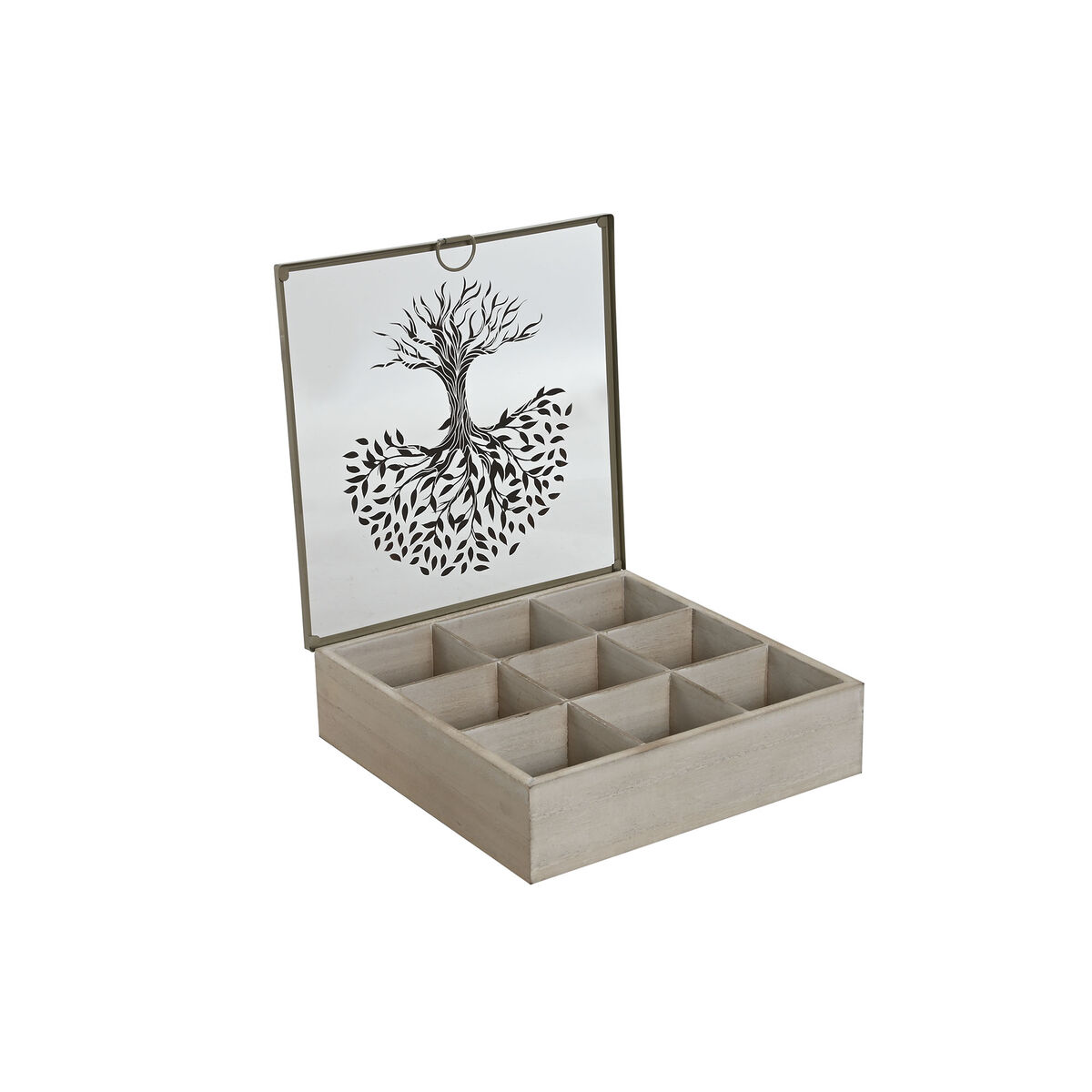 Scatola Per Infusioni Home Esprit Marrone Beige Metallo Cristallo Legno Mdf 24 X 24 X 6,5 Cm (2 Unità) - Image 5