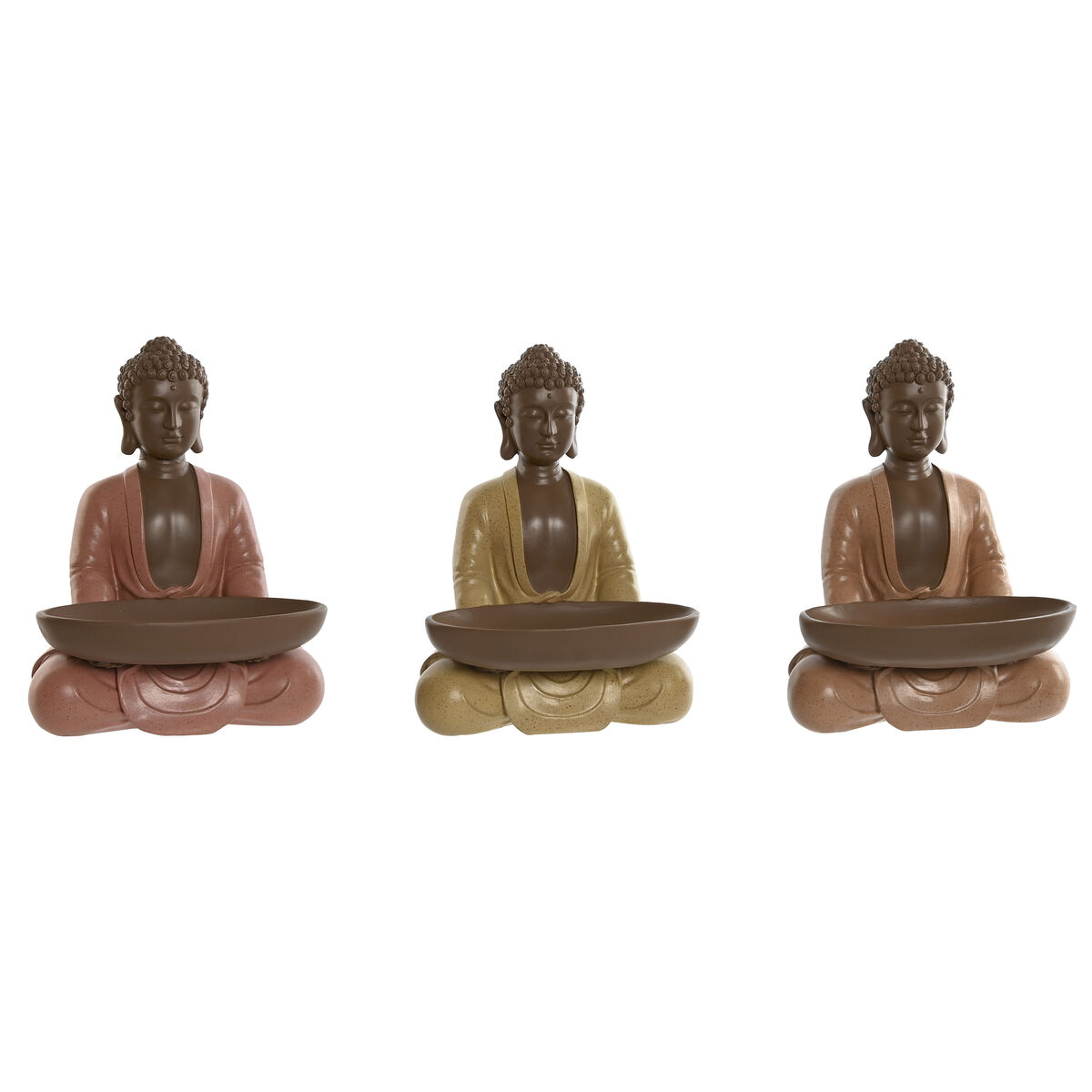 Statua Decorativa Home Esprit Arancio Corallo Lime Resina Buddha Orientale 19,5 X 16 X 25,5 Cm (3 Unità)