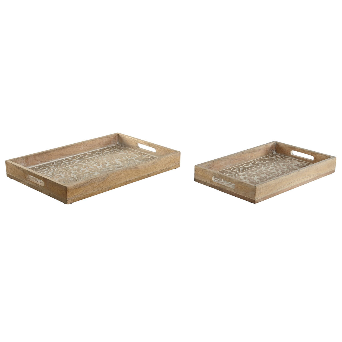 Set Di Vassoi Home Esprit Bianco Naturale Legno Di Mango Legno Mdf 44 X 29 X 5 Cm (2 Unità)