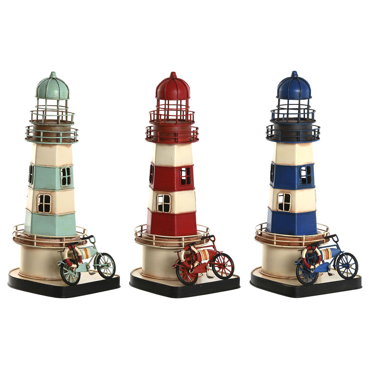 Statua Decorativa Home Esprit Azzurro Rosso Crema Blu Cielo 13 X 13 X 32 Cm (3 Unità)