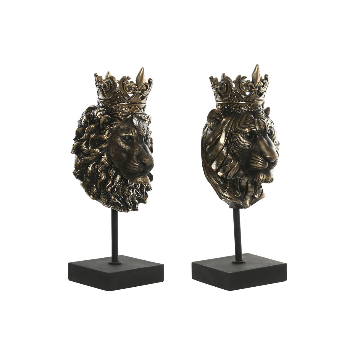 Statua Decorativa Home Esprit Marrone Scuro Leone Corona 21 X 18 X 44 Cm (2 Unità)