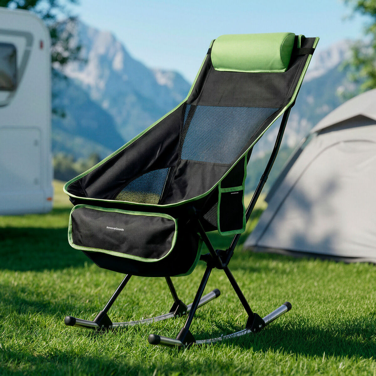 Sedia A Dondolo Da Campeggio Pieghevole 2 In 1 Con Tasca, Cuscino E Borsa Per Il Trasporto Trillow Innovagoods