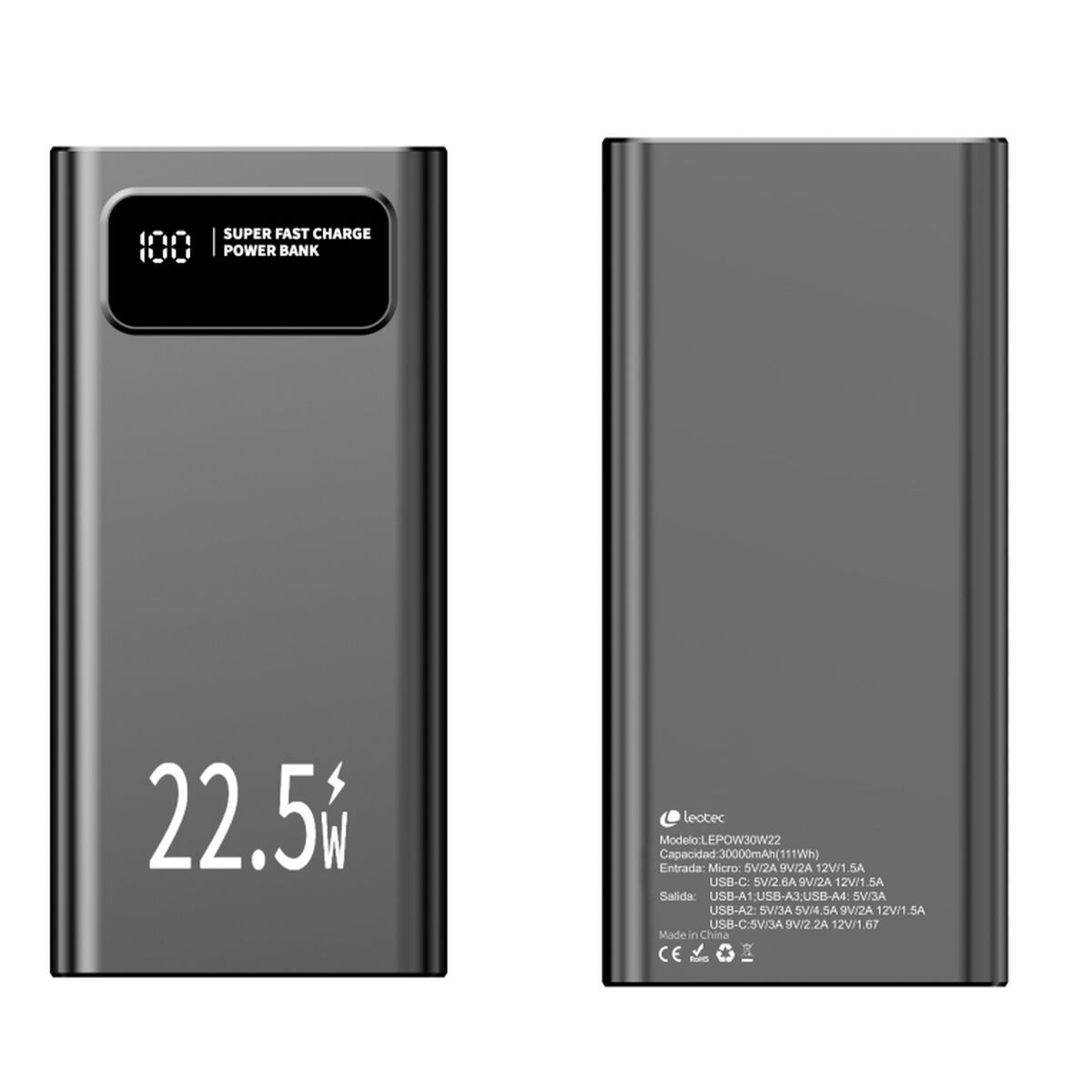 Powerbank Leotec Lepow30w22k Nero 30000 Mah