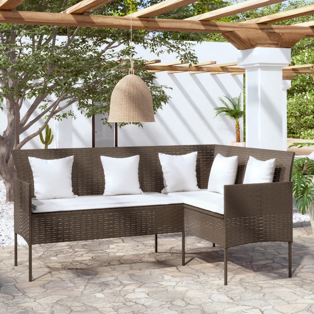 Divano A Forma Di L Con Cuscini In Polyrattan Marrone