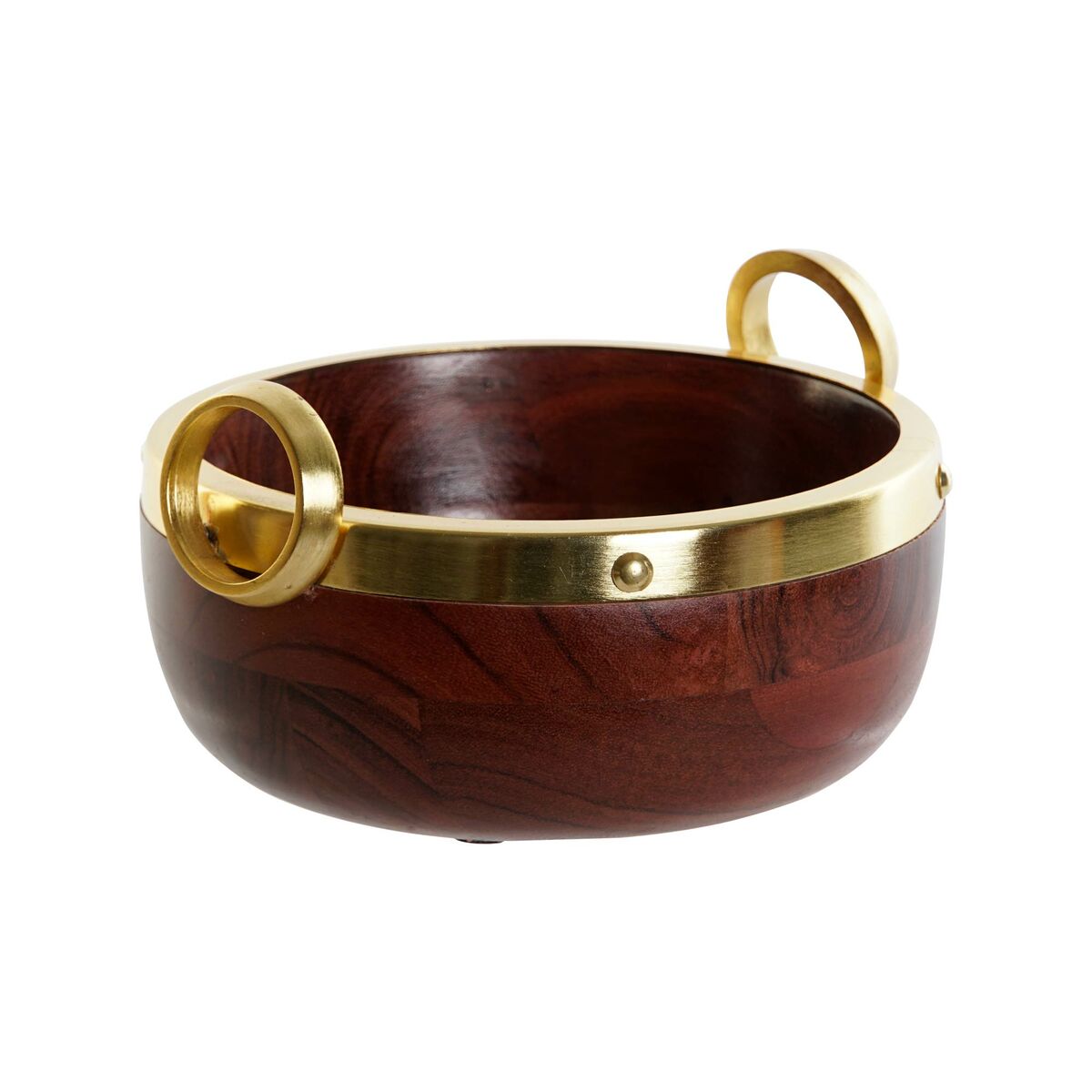 Ciotola Home Esprit Marrone Dorato Alluminio Acacia 19 X 17 X 10 cm