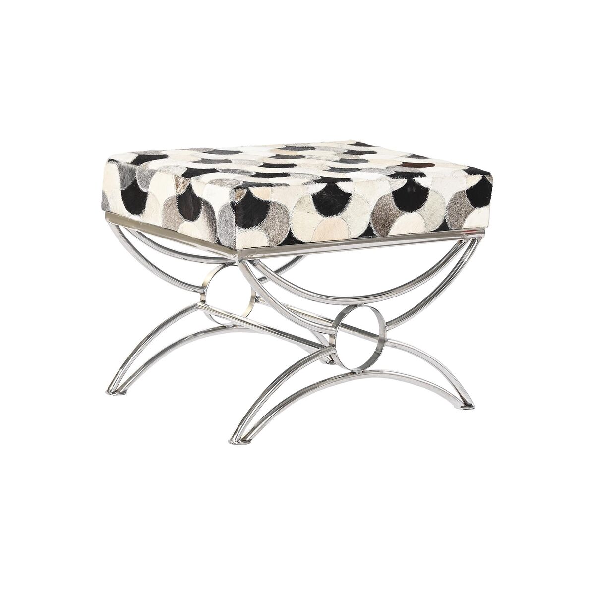 Panca Dkd Home Decor Argentato Nero Acciaio Pelle Bianco (53 X 40 X 43 Cm)