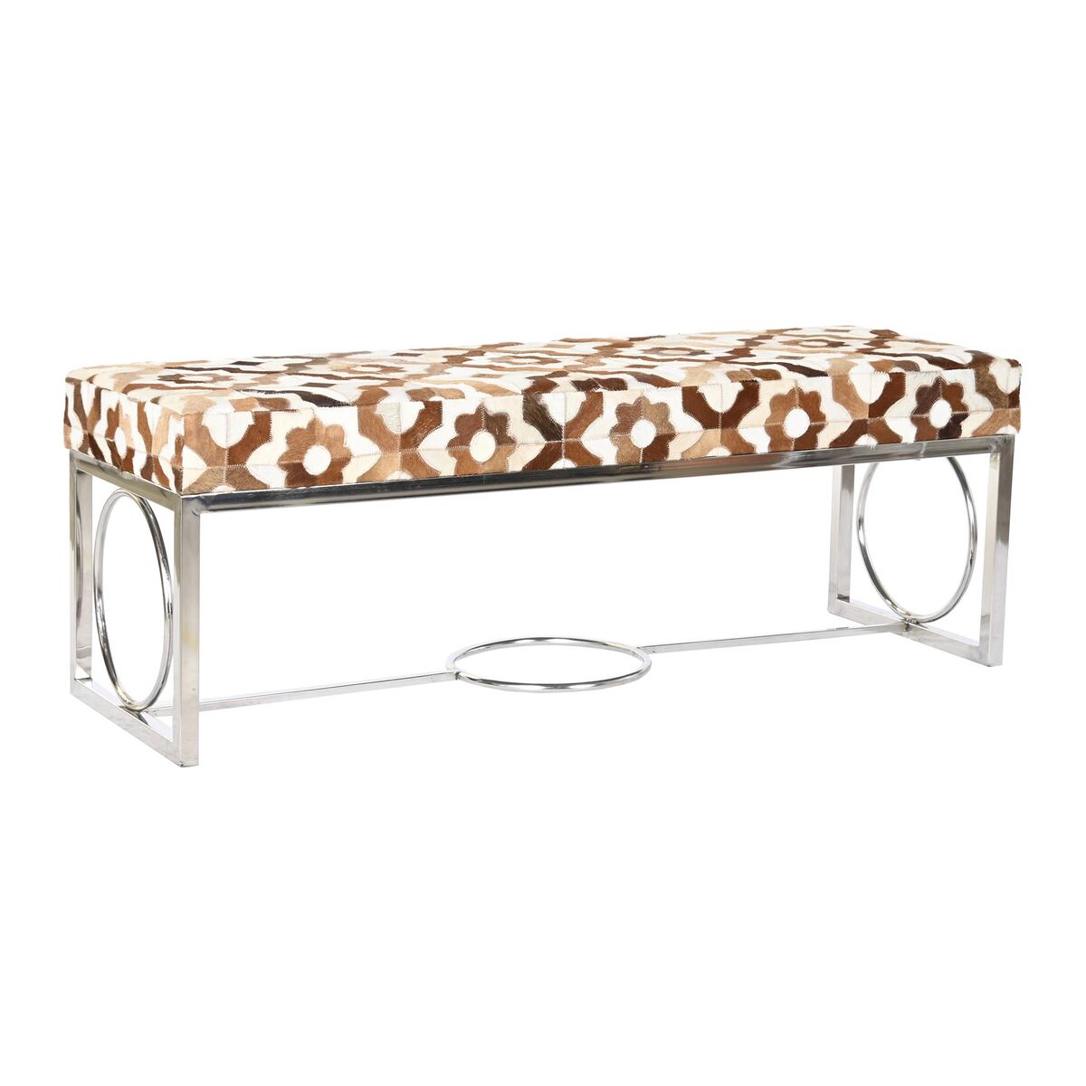 Panca Dkd Home Decor Marrone Acciaio Pelle Bianco (122 X 41 X 44 Cm)