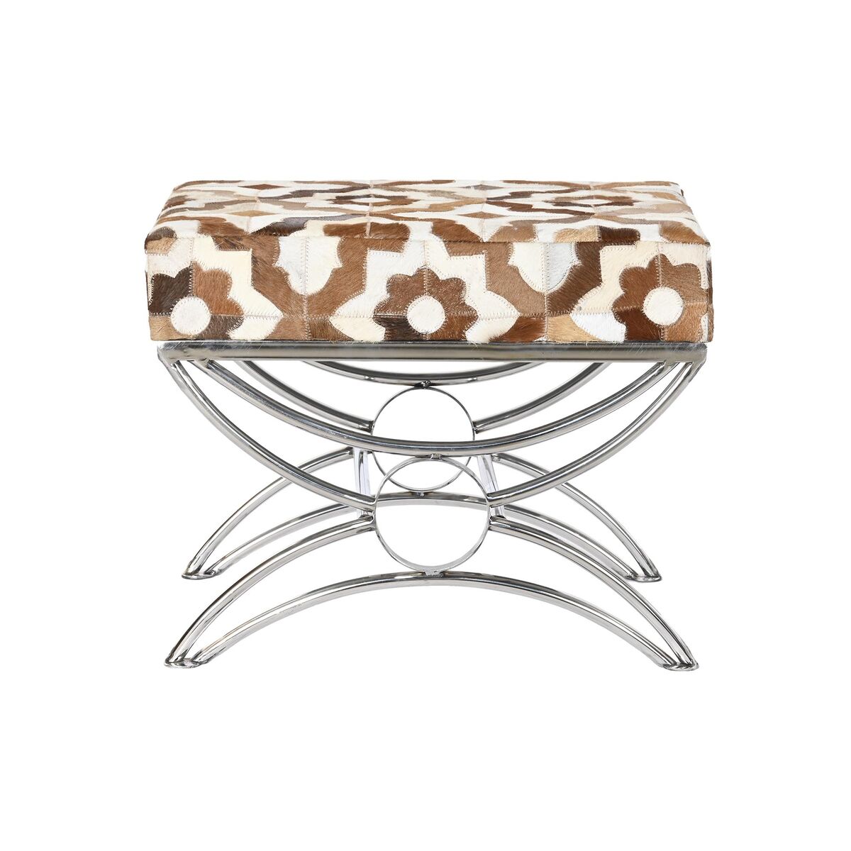 Panca Dkd Home Decor Argentato Marrone Acciaio Pelle Bianco (53 X 40 X 43 Cm)