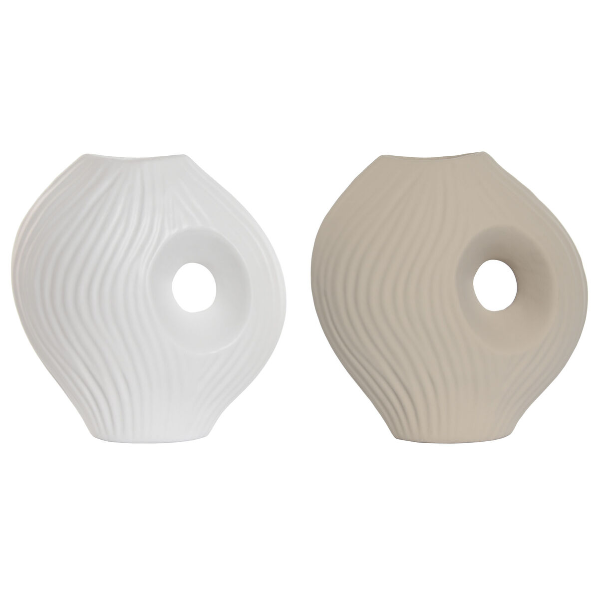 Vaso Home Esprit Bianco Beige Gres 33 X 15 X 34 Cm (2 Unità)