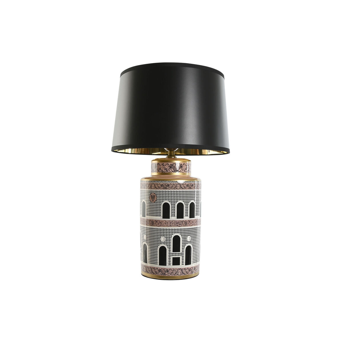Lampada Da Tavolo Home Esprit Bianco Nero Dorato Pesca Porcellana 40 X 40 X 67 cm