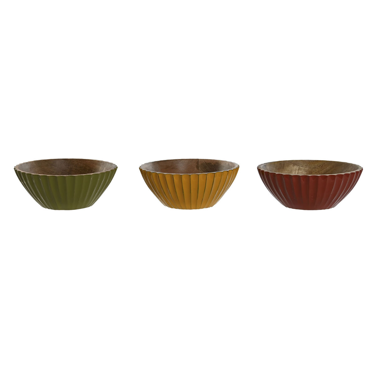 Ciotola Per Aperitivi Home Esprit Giallo Verde Corallo Legno Di Mango 15 X 15 X 8 Cm (3 Unità)