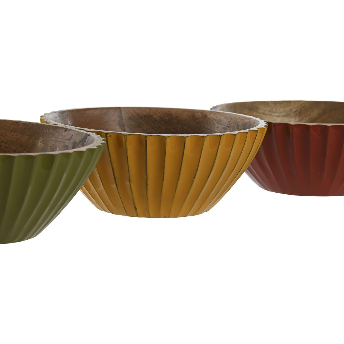 Ciotola Per Aperitivi Home Esprit Giallo Verde Corallo Legno Di Mango 15 X 15 X 8 Cm (3 Unità) - Image 3