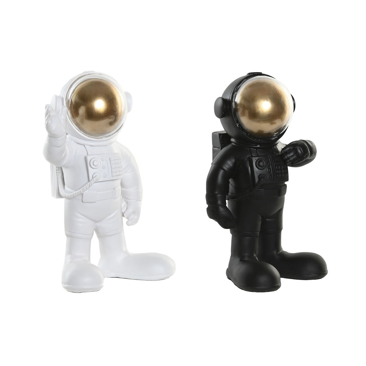 Statua Decorativa Home Esprit Bianco Nero Dorato Astronauta 20 X 13 X 27 Cm (2 Unità)