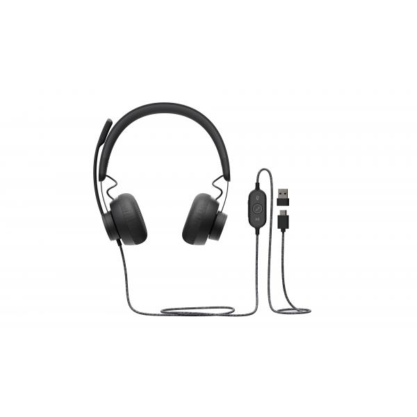 Logitech 981-000875 cuffia e auricolare Cablato A Padiglione Musica e Chiamate USB tipo-C Grafite (ZONE WIRED - GRAPHITE - EMEA - IN)