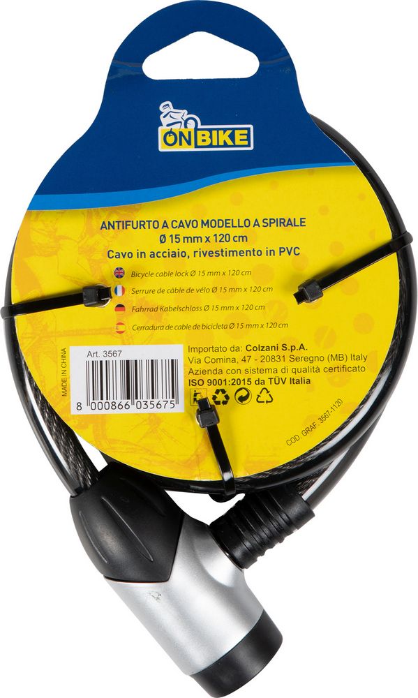 On Bike Antifurto Cavo Spirale 1,5x120cm – Serratura Robusta in Zinco - Image 4