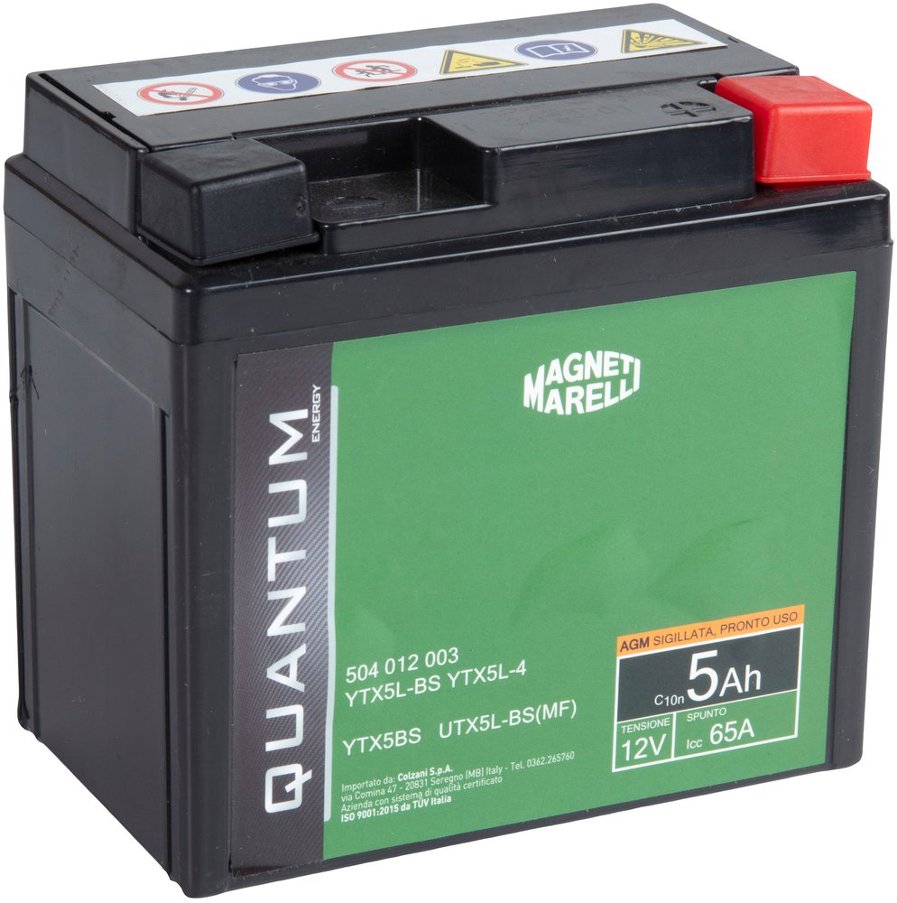 Magneti marelli batteria moto e scooter tecnologia 5AH 12V 65A AGM sigillata polo positivo destro