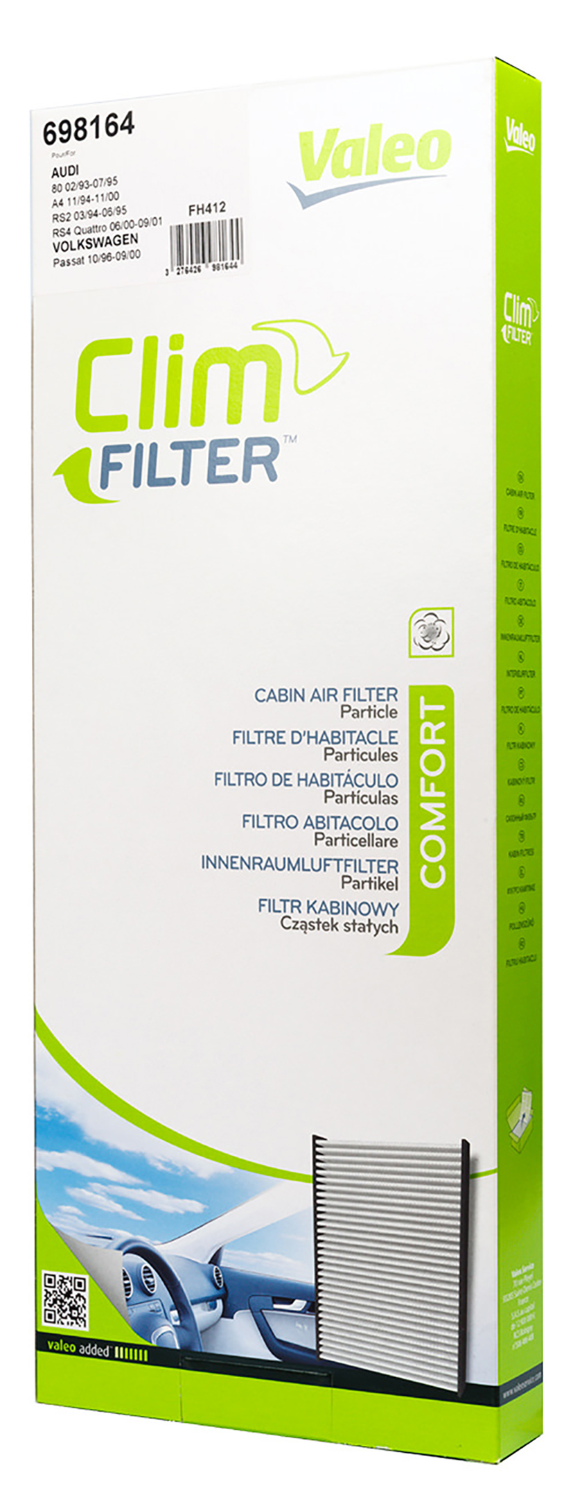 Clim Filter Comfort filtro abitacolo auto particellare Audi/Volkswagen