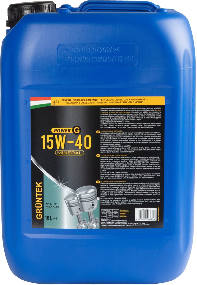 Nuovo lubrificante POWER G 15W40 Gruntek capacità di 10L per autovetture e veicoli con benzina e Diesel