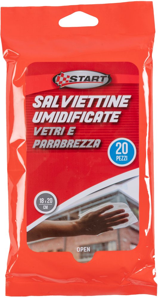 Salviette Umidificante per vetri e parabrezza 18cm x 20cm 20 pezzi
